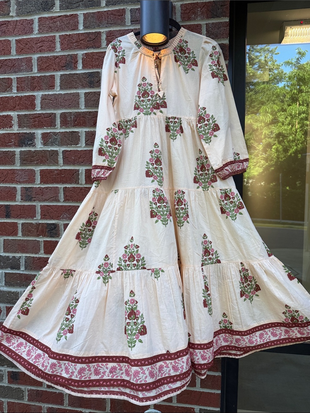 Tuckernuck Cream Maxi Dress with Red and Green Floral Print